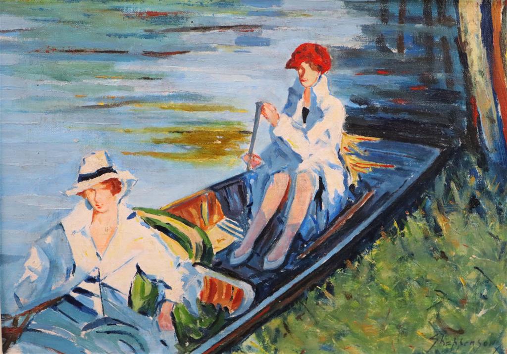 Claude Shepperson (1867-1921) Two women in a punt 9.5 x 13.5in.